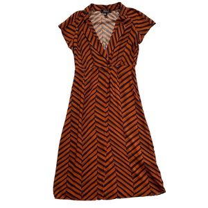 Forever 21 Wrap Midi Dress Chevron Rusty Brown Navy M